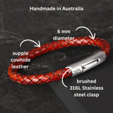 Alex - 6mm bolo genuine leather bracelet in antique red