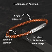 Arthur - 4mm bolo genuine leather bracelet in brown metallic
