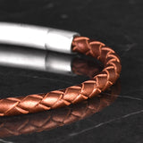 Arthur 4mm Genuine Leather Bracelet in brown metallic, product picture close up