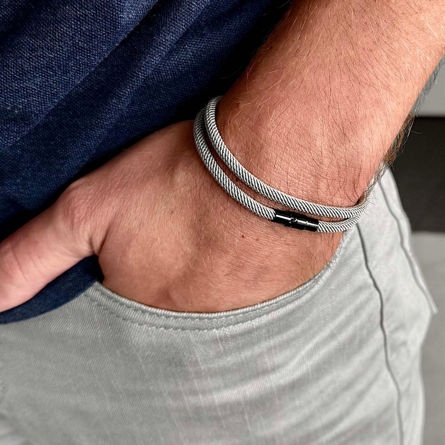 Ash - 4mm doube-layer Milan rope bracelet in grey