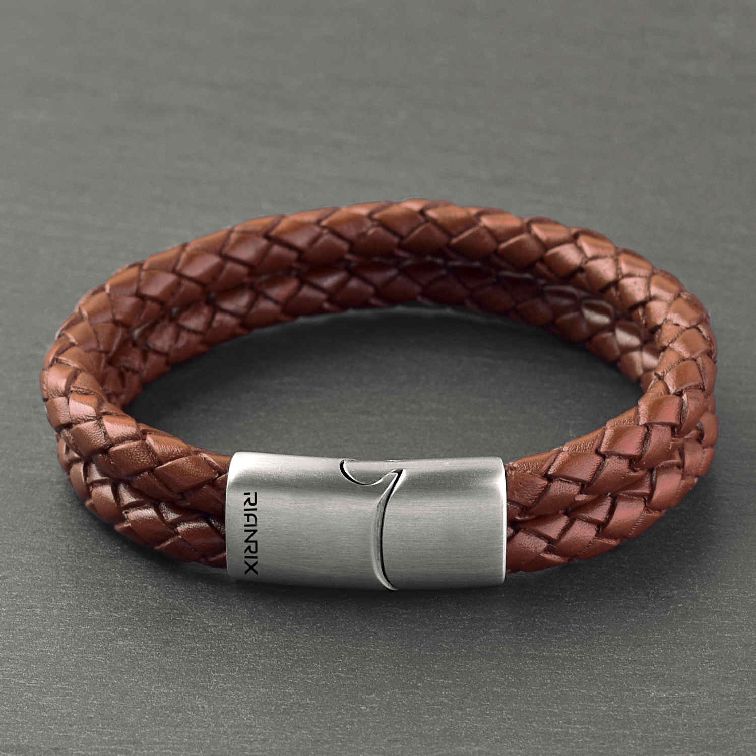 Beckett - 6mm Premium Double-Layer Leather Bracelet ( Saddle Brown )