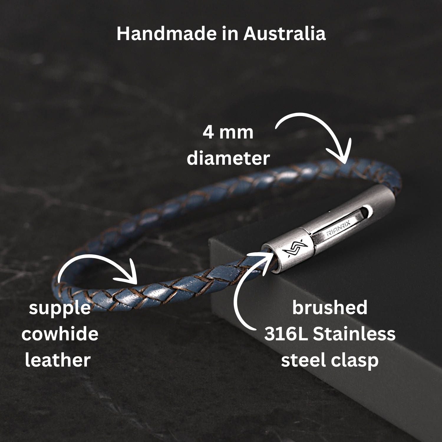 Ben - 4mm bolo genuine leather bracelet in dark blue