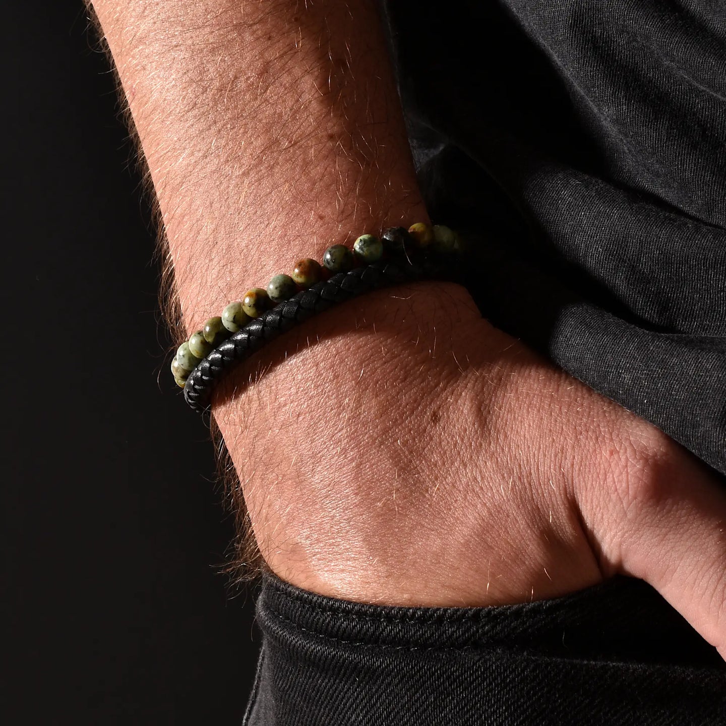 Caleb - Genuine leather bracelet with African Turquoise stone