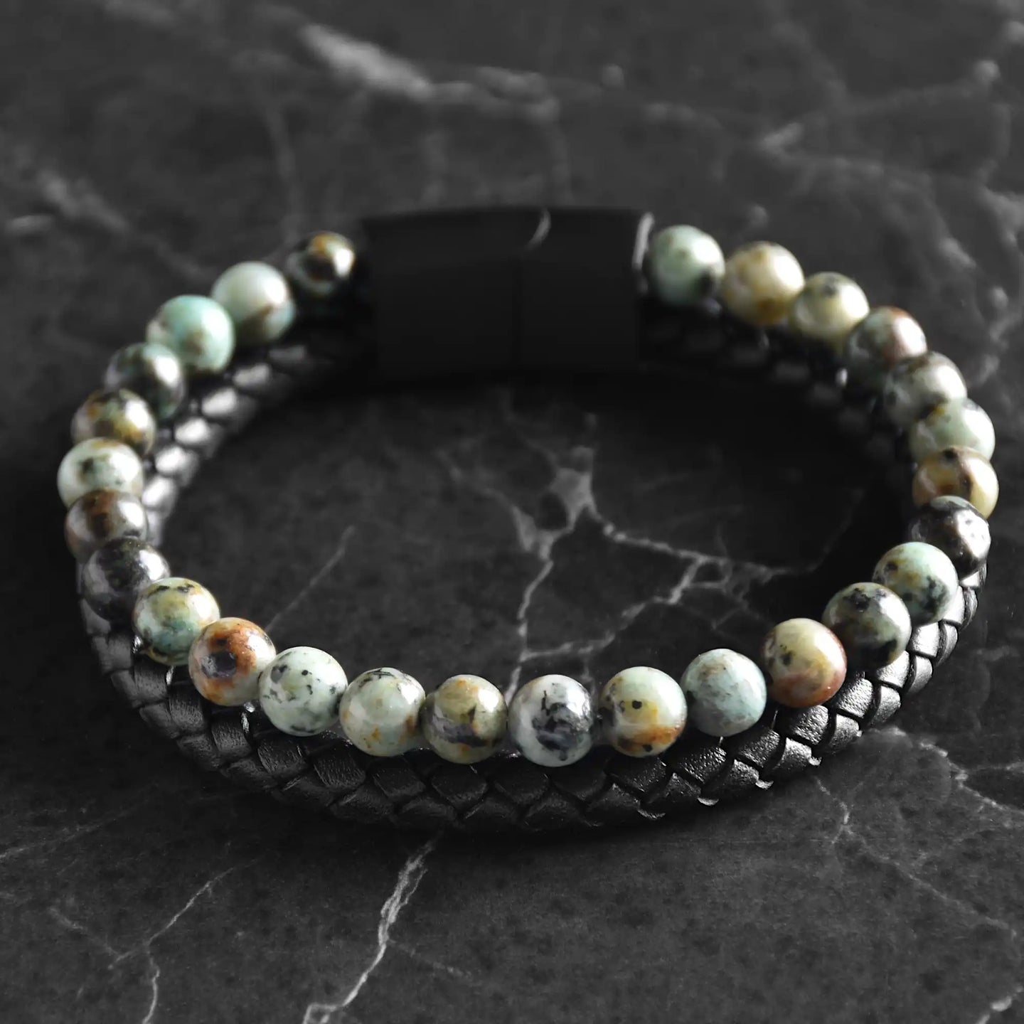Caleb - Genuine leather bracelet with African Turquoise stone