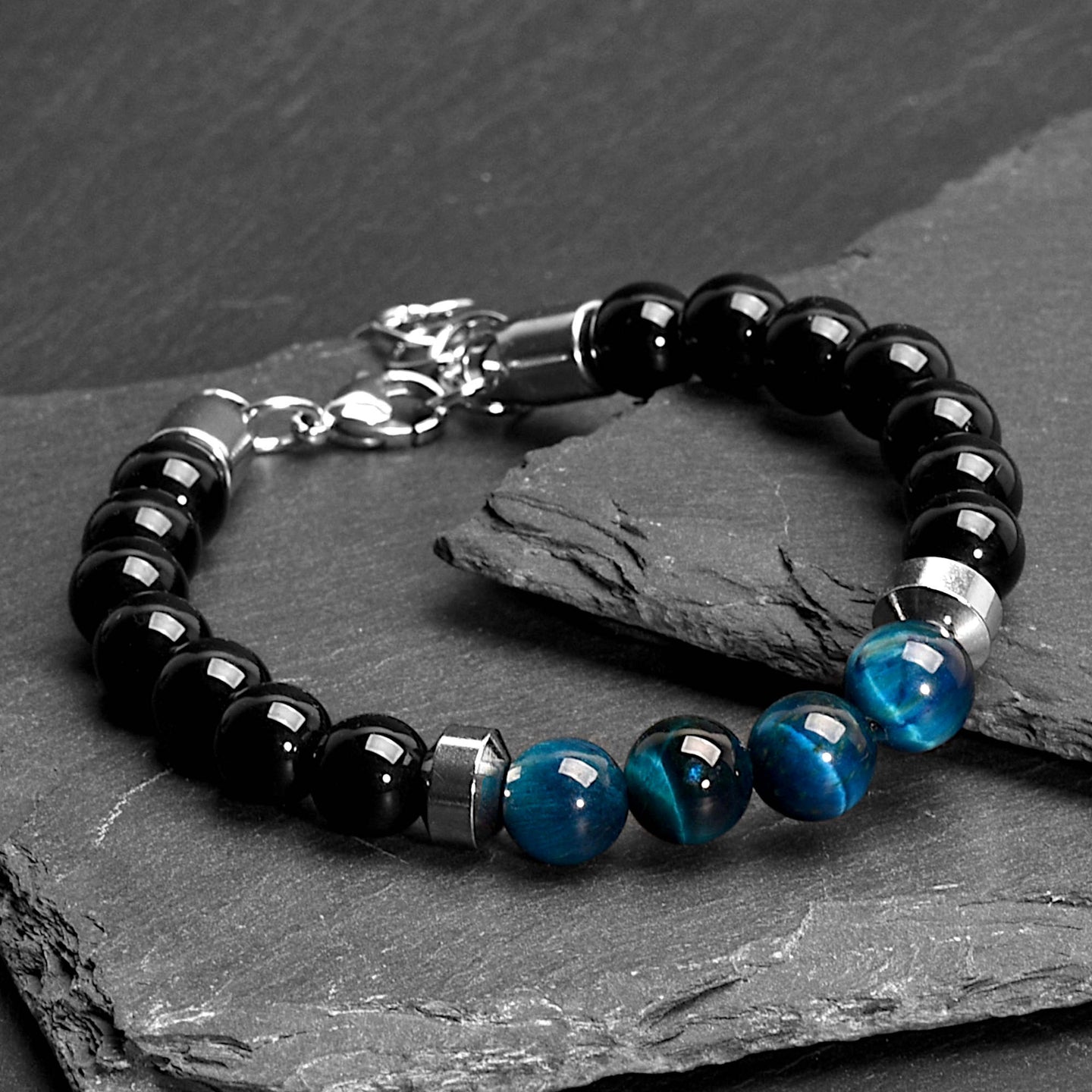Cyrus - Blue Tiger-Eye & Onyx Bead Bracelet