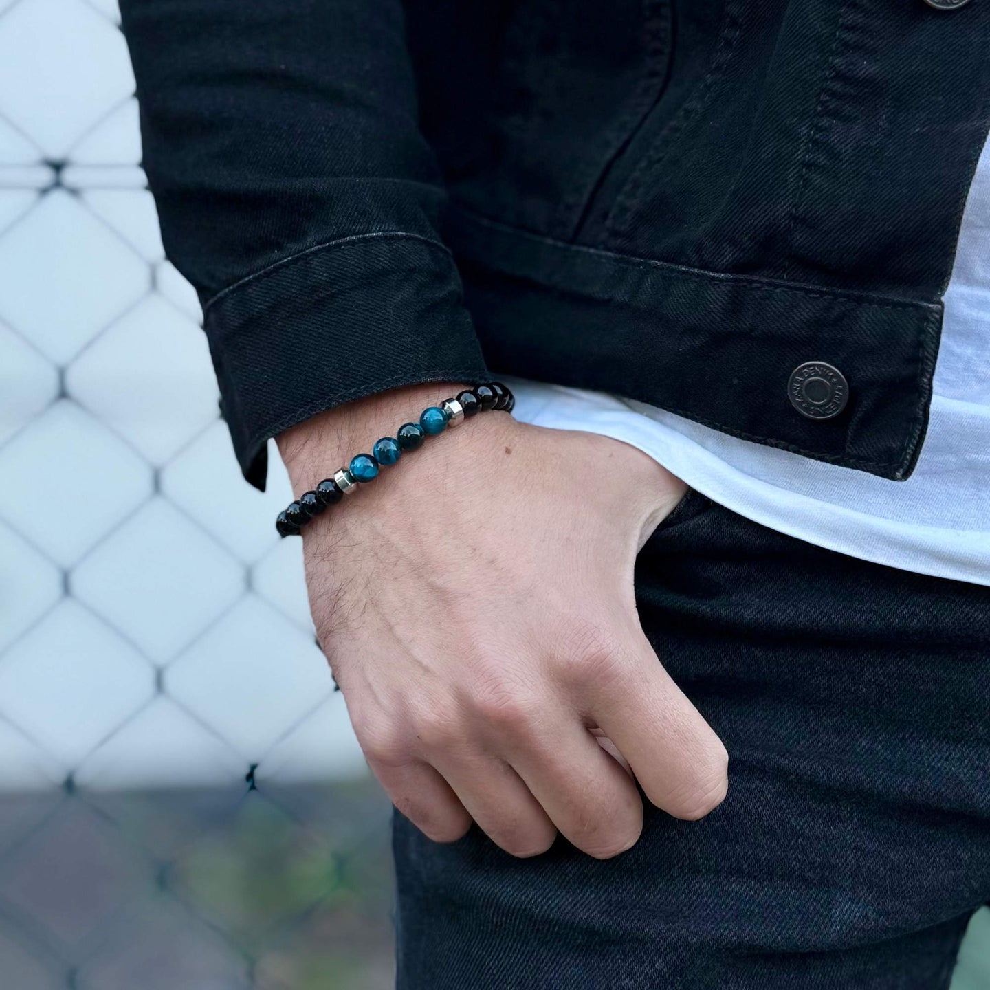 Cyrus - Blue Tiger-Eye & Onyx Bead Bracelet