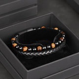 Daniel - Genuine leather bracelet with yellow tiger-eye beads in giftbox