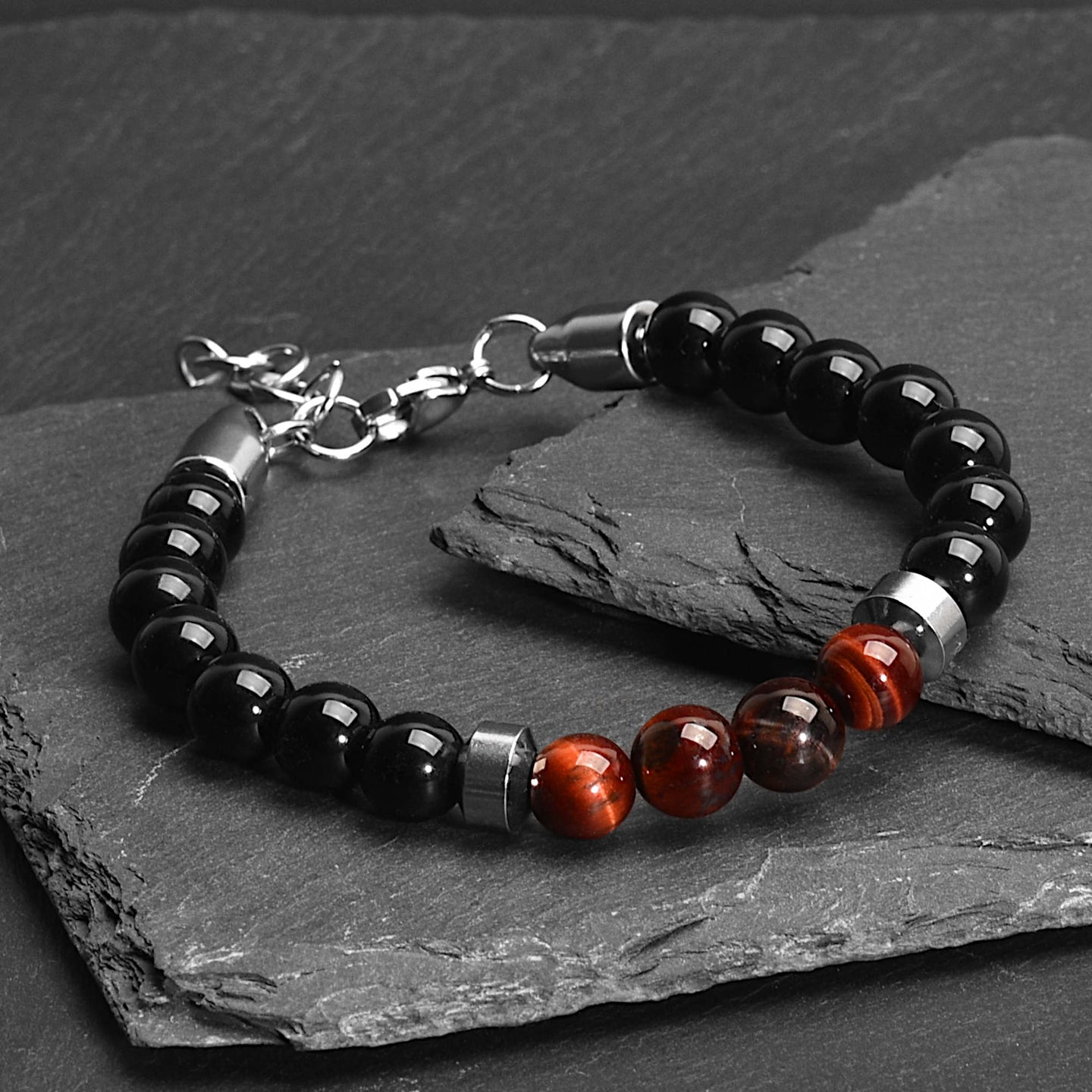 Dante - Red Tiger-Eye & Onyx Bead Bracelet