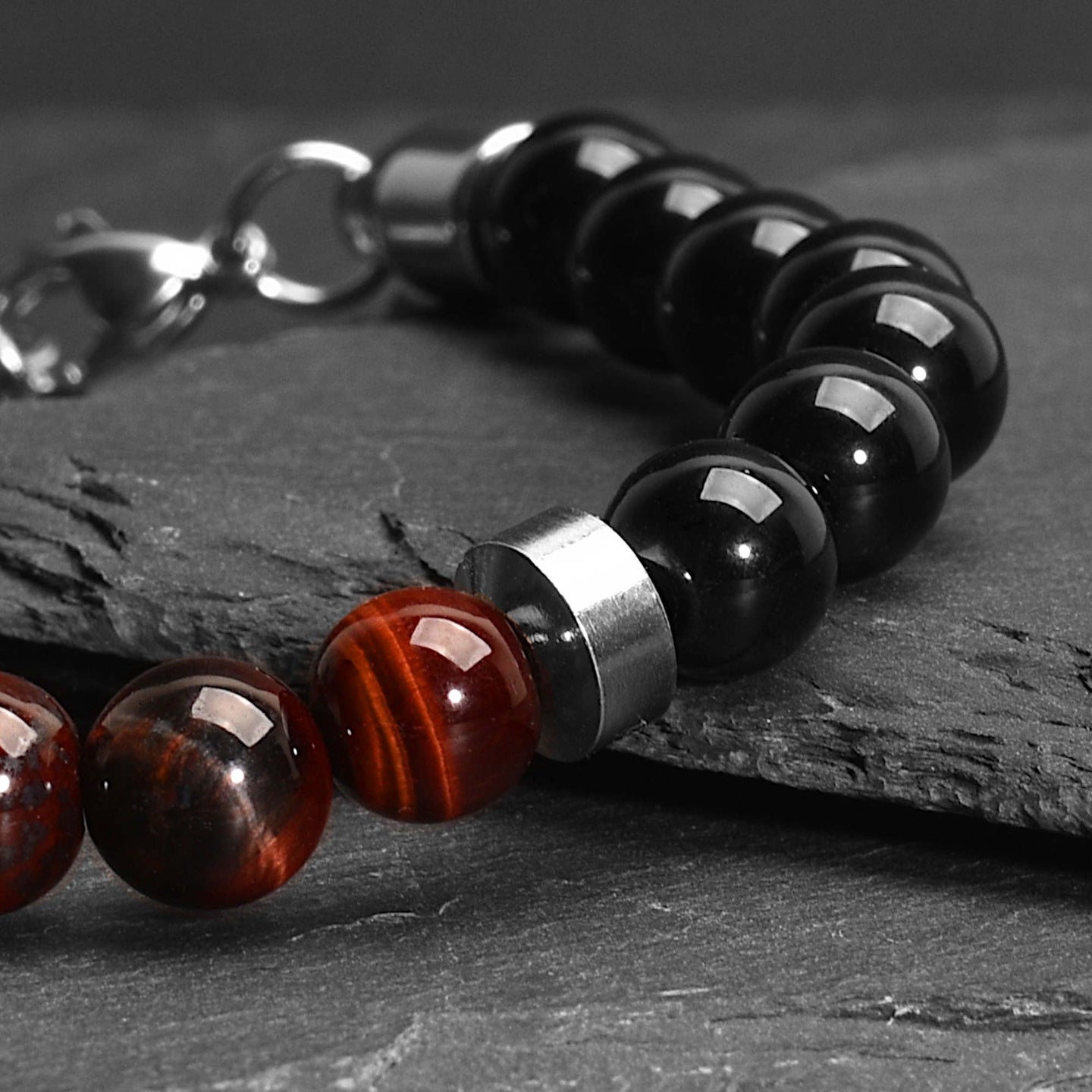 Dante - Red Tiger-Eye & Onyx Bead Bracelet