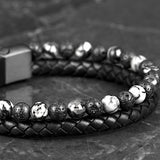 Dave - Genuine leather bracelet with lava & spiderweb beads