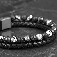 Dave - Genuine leather bracelet with lava & spiderweb beads