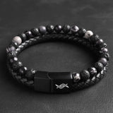 Dave - Leather bracelet with lava & spiderweb beads