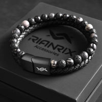 Dave - Leather bracelet with lava & spiderweb beads