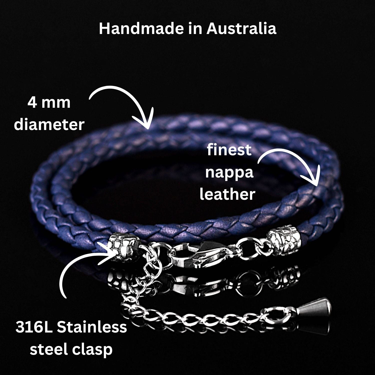 Deepwave - 4mm double layer Nappa leather bracelet in navy
