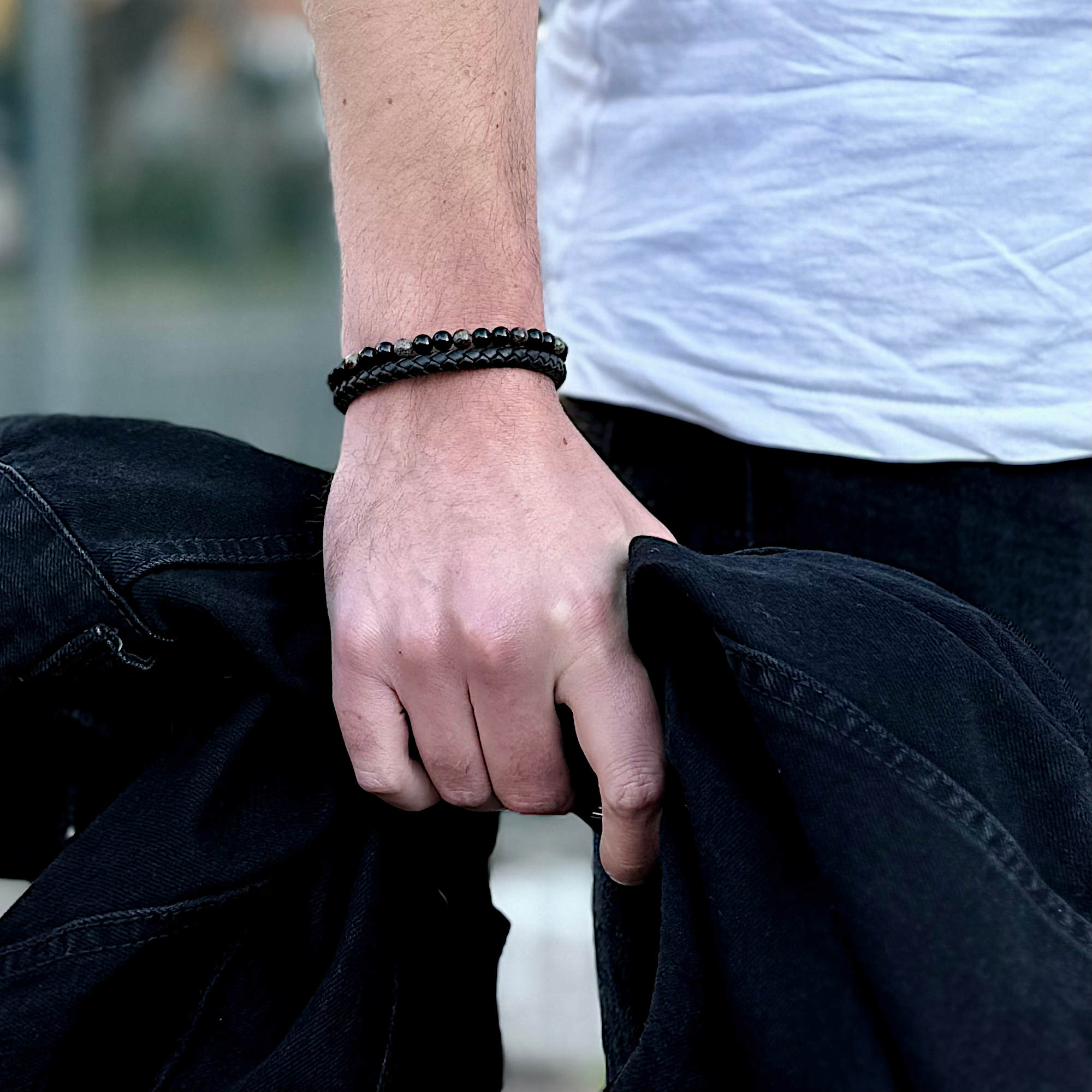 Draco - Genuine leather bracelet with dragon blood stone