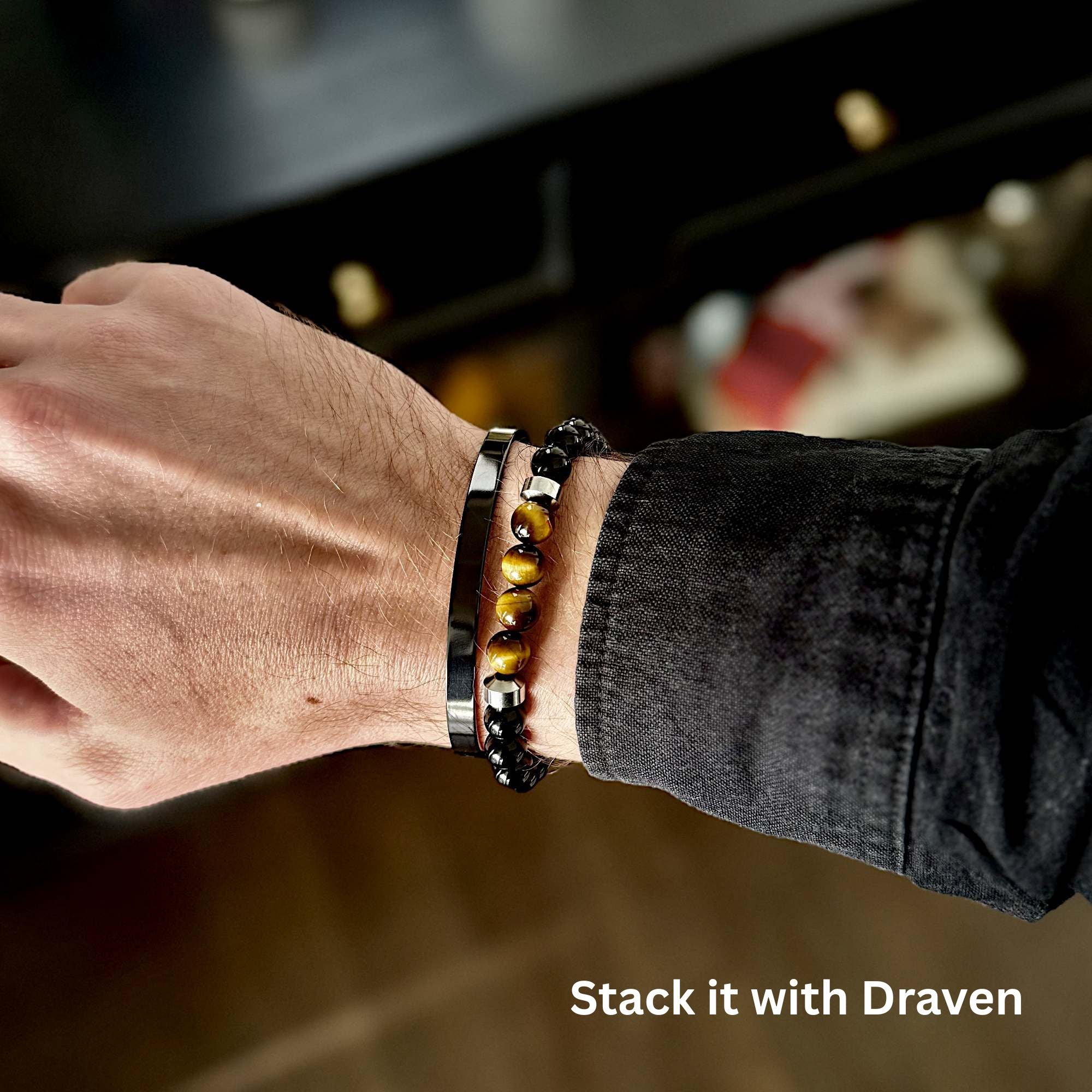 Ryker - Yellow Tiger-Eye & Onyx Bead Bracelet
