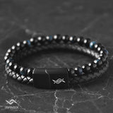 Eclipse - Genuine leather bracelet with blue tiger-eye beads