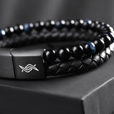 Eclipse - Leather bracelet with blue tiger-eye beads