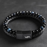 Eclipse - Leather bracelet with blue tiger-eye beads