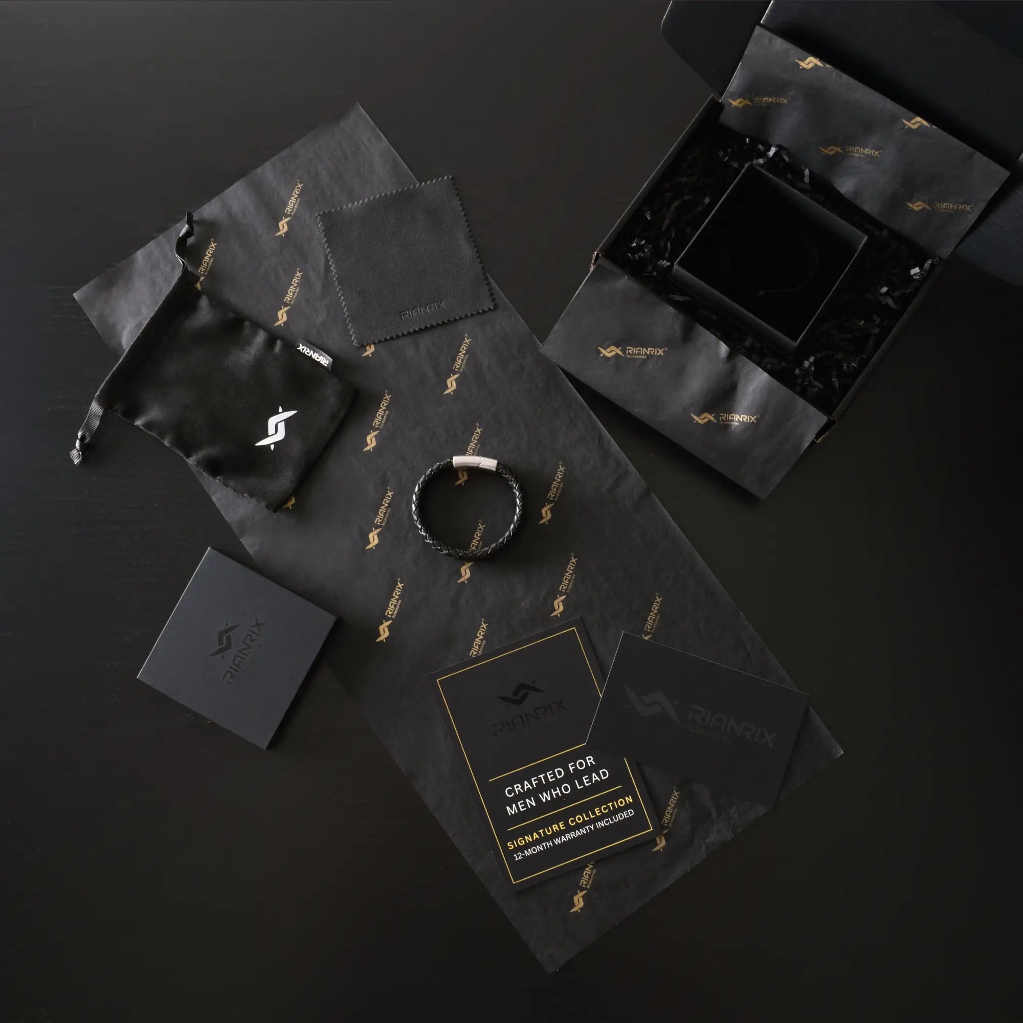 Rhys – 6mm Premium Double-Layer Leather Bracelet (Classic Black)