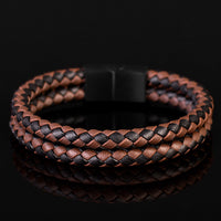 Granger - Interwoven brown & black genuine leather bracelet