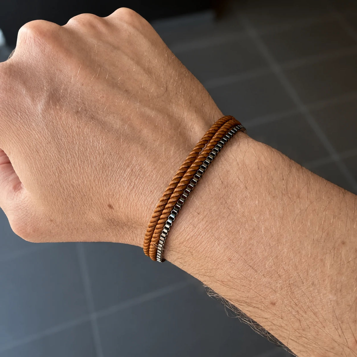 Hawke × Flint - Twisted Rope & Gunmetal Bracelet Stack