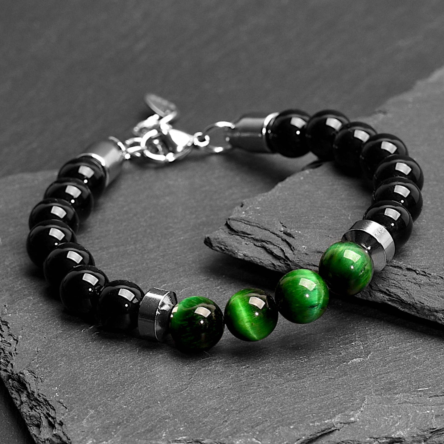Hunter - Green Tiger-Eye & Onyx Bead Bracelet