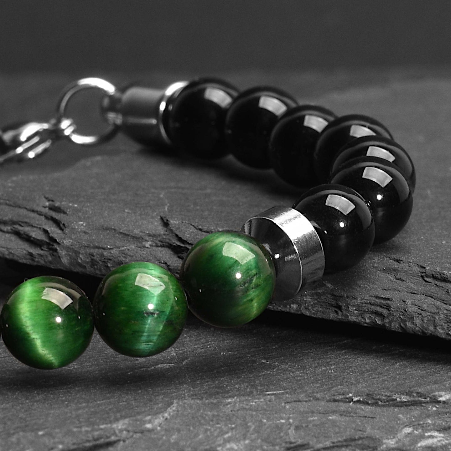 Hunter - Green Tiger-Eye & Onyx Bead Bracelet