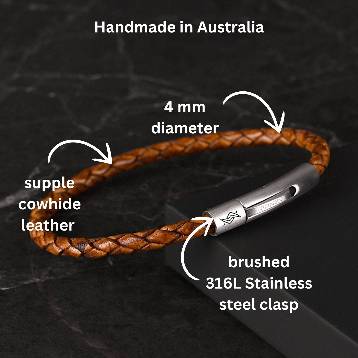 James - 4mm bolo genuine leather bracelet in antique light brown