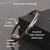Liam - 4mm bolo genuine leather bracelet in dark brown