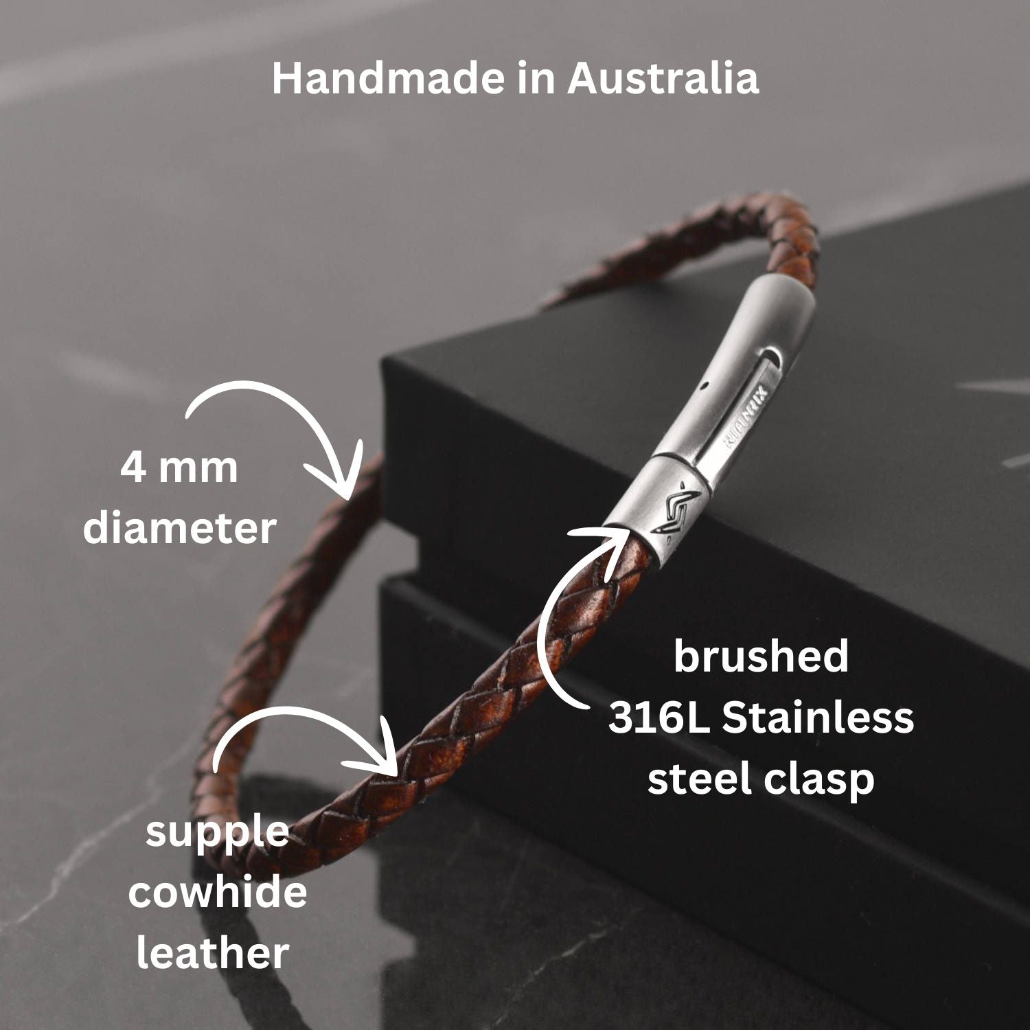 Liam - 4mm bolo genuine leather bracelet in dark brown
