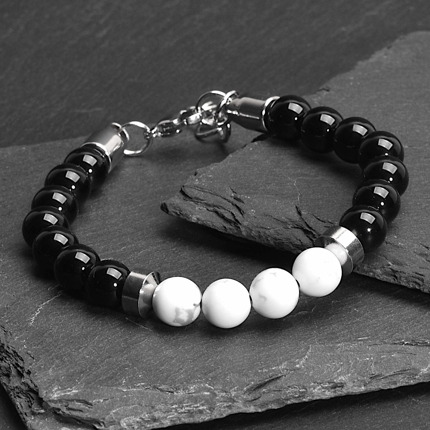 Lucian - White Turquoise & Onyx Bead Bracelet