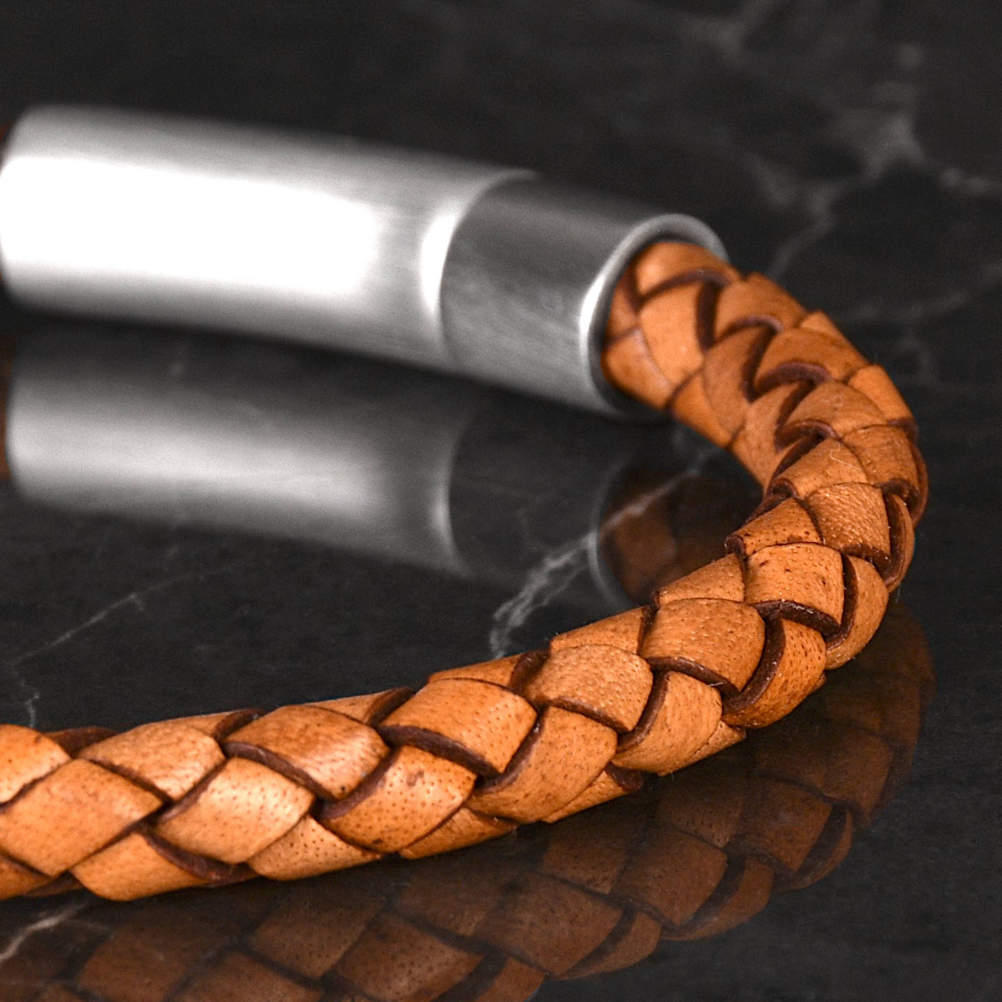 Lukas Genuine Leather Bracelet in Antique light brown, product picture close up