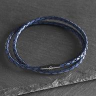 Nero - 3mm genuine leather bracelet in navy blue