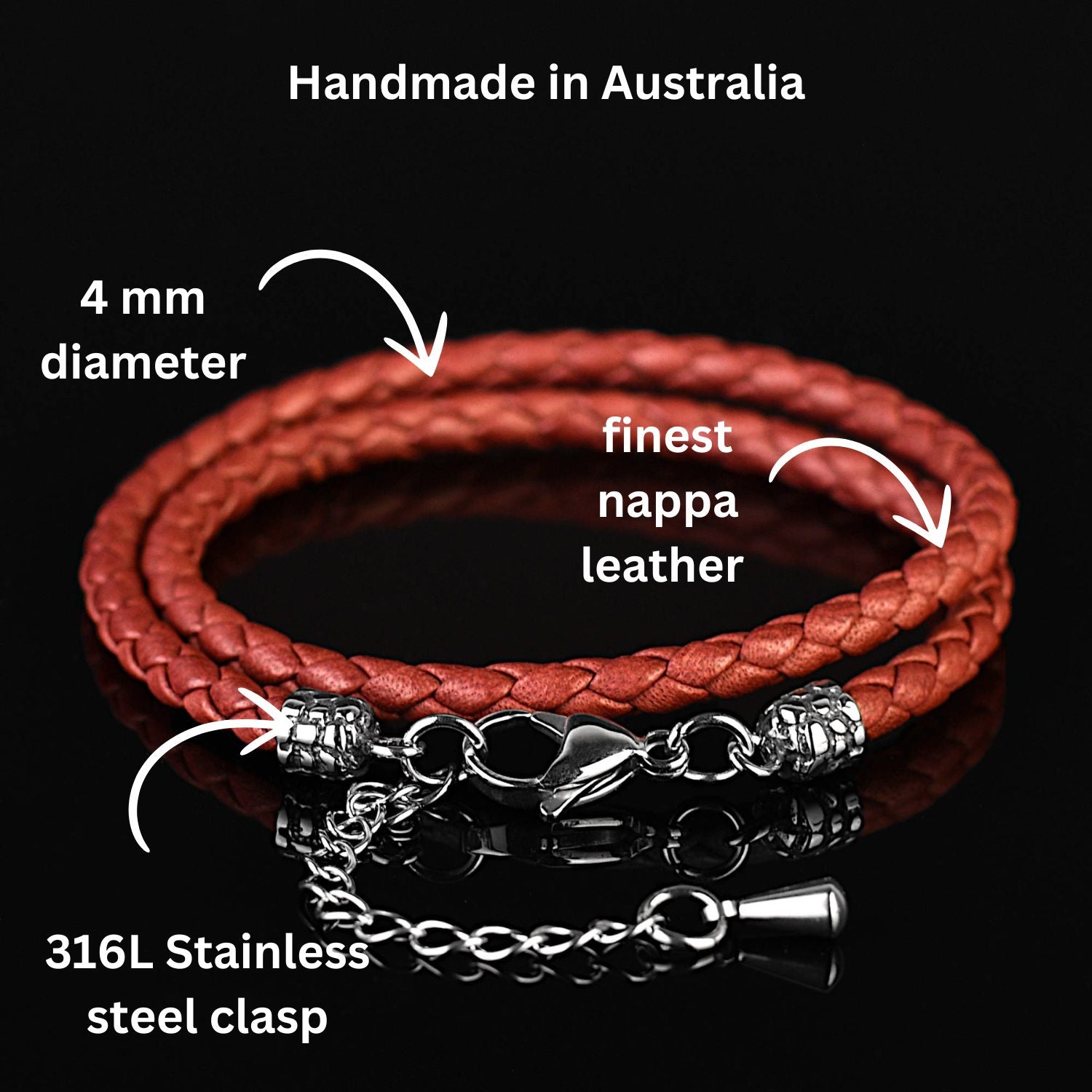 Oakflare - 4mm double layer Nappa leather bracelet in mahagony