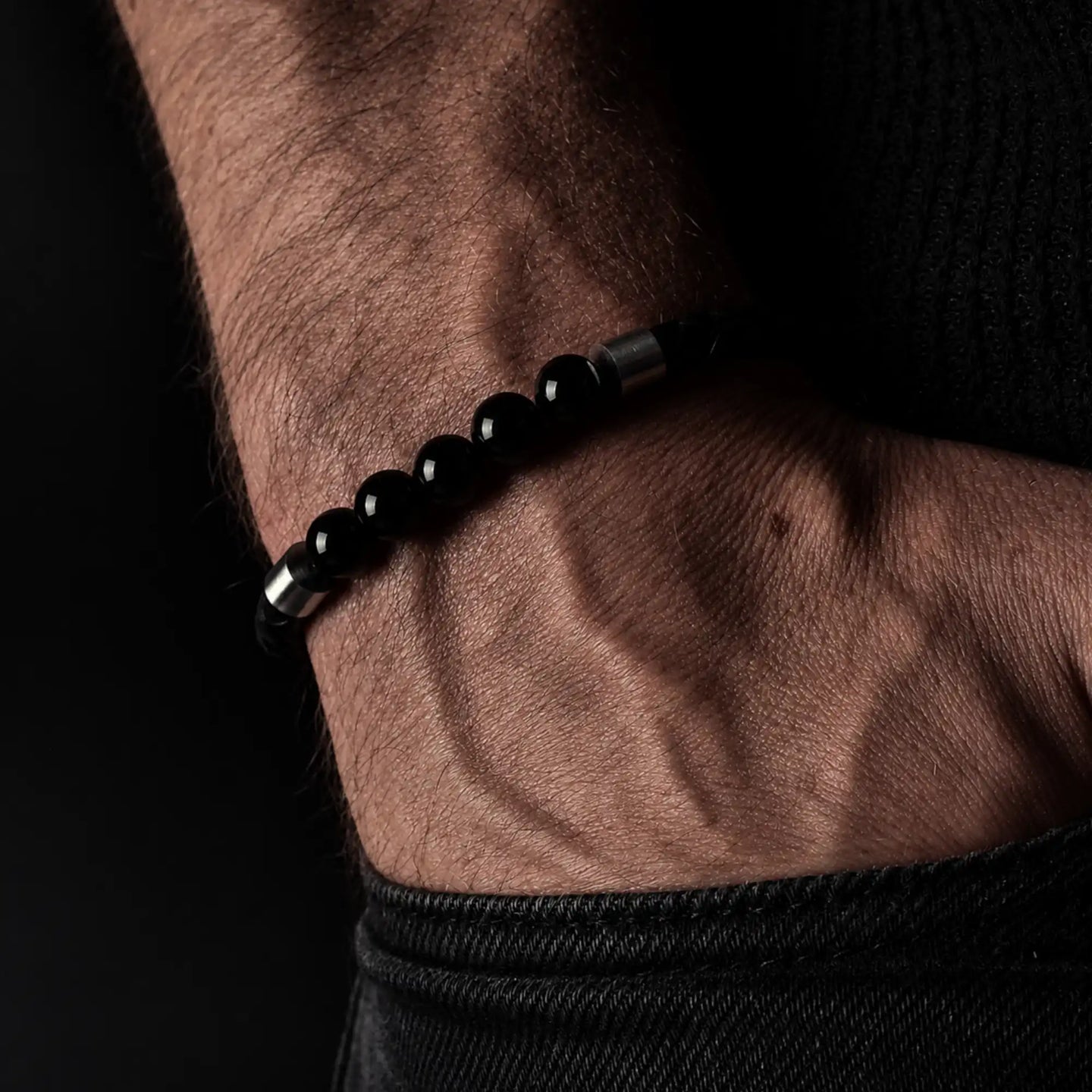 Onyx — Leather Bracelet with Onyx Stone