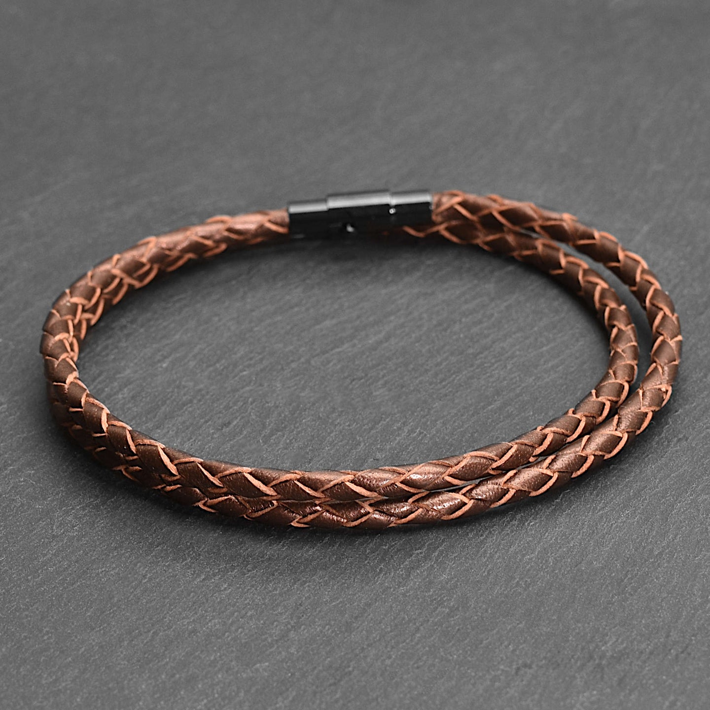 Orion - 3mm genuine leather bracelet in brown metallic
