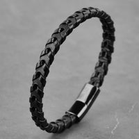 Parker - Single-layer leather bracelet with fishbone pattern, angle view