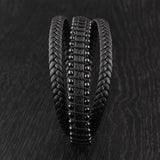 Multi-layer leather bracelet with black beads and black brushed 316 stainless steel clasp, front view
