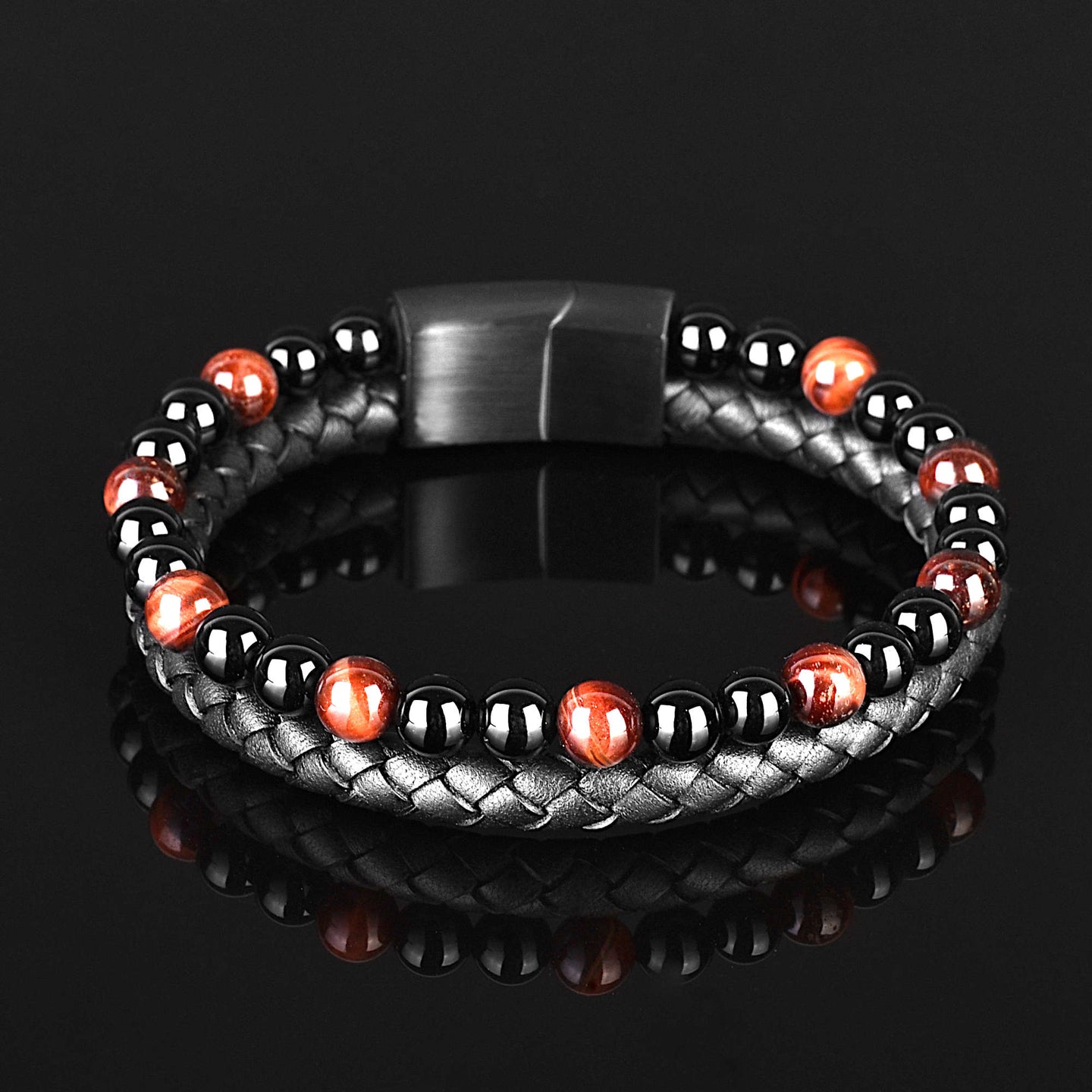 Redeye - Genuine leather bracelet with red tiger-eye stone