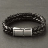 Rhys – 6mm Premium Double-Layer Leather Bracelet (Classic Black)