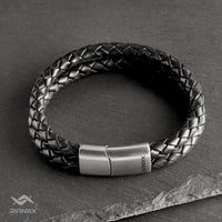 Rhys – 6mm Premium Double-Layer Leather Bracelet (Classic Black)