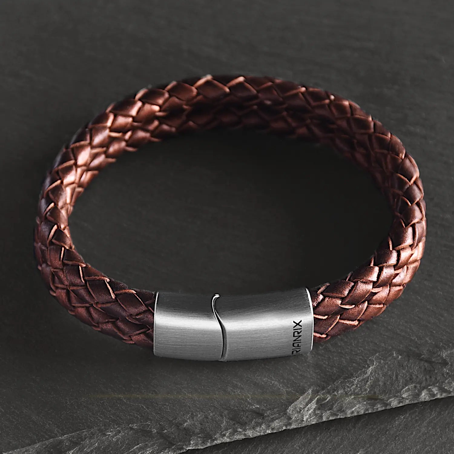 Ridge – 6mm Premium Double-Layer Leather Bracelet (chocolate metallic)