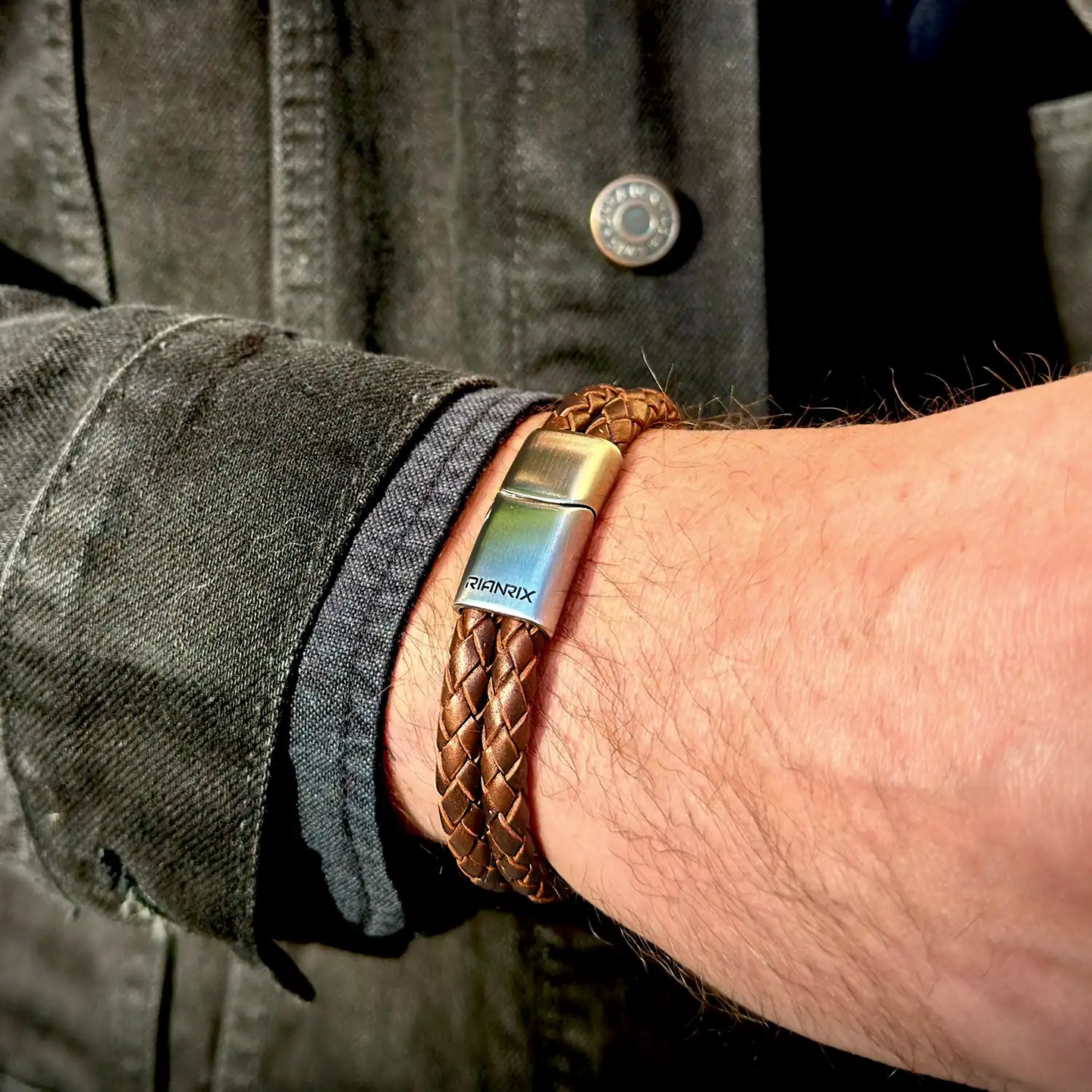 Ridge – 6mm Premium Double-Layer Leather Bracelet (chocolate metallic)