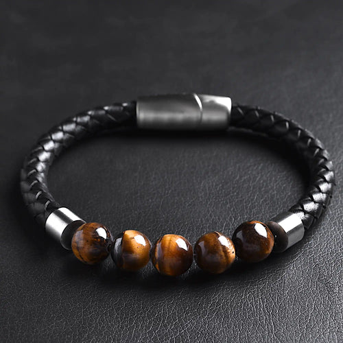 Roman — Leather Bracelet with Yellow Tiger Eye