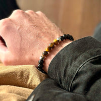 Ryker - Yellow Tiger-Eye & Onyx Bead Bracelet