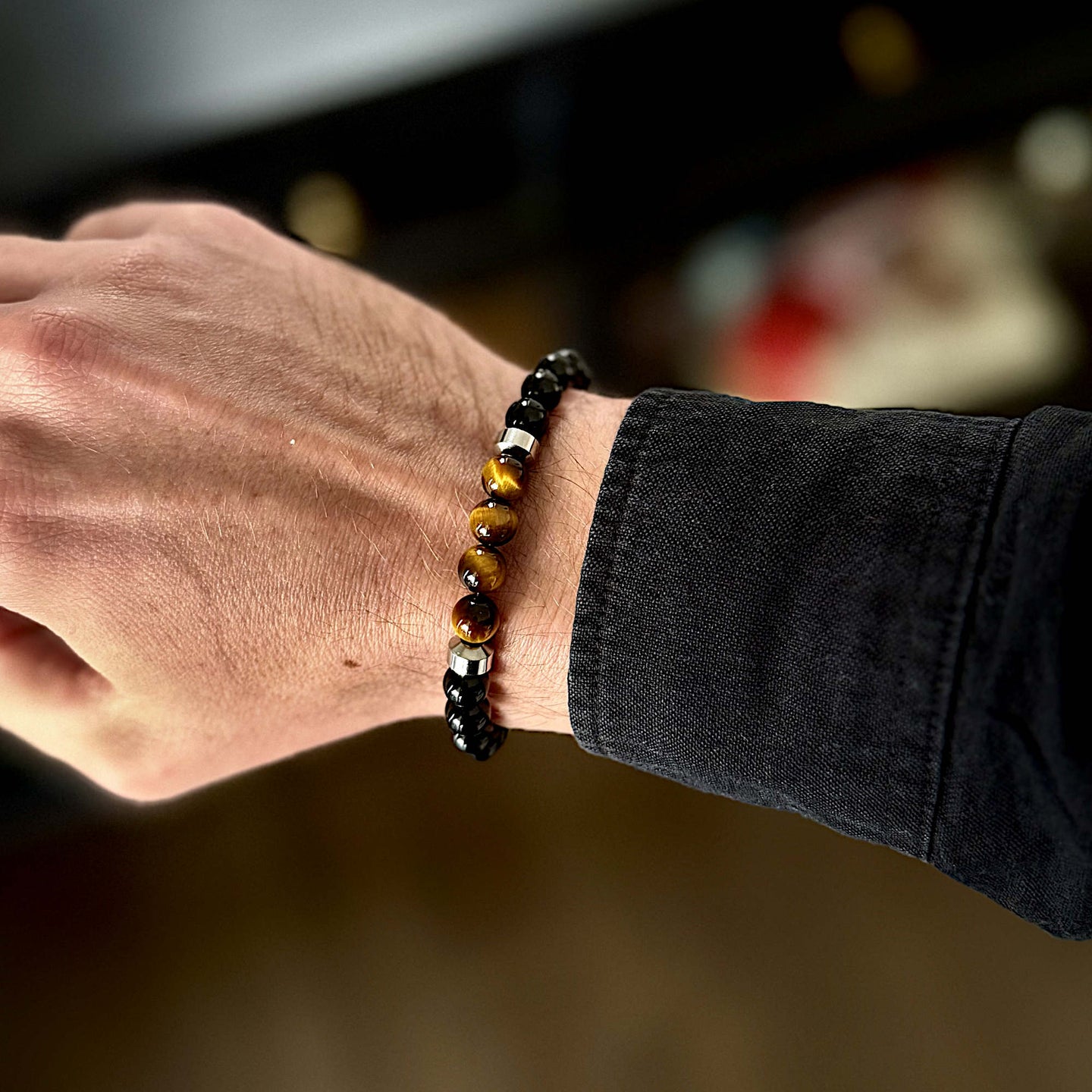 Ryker - Yellow Tiger-Eye & Onyx Bead Bracelet