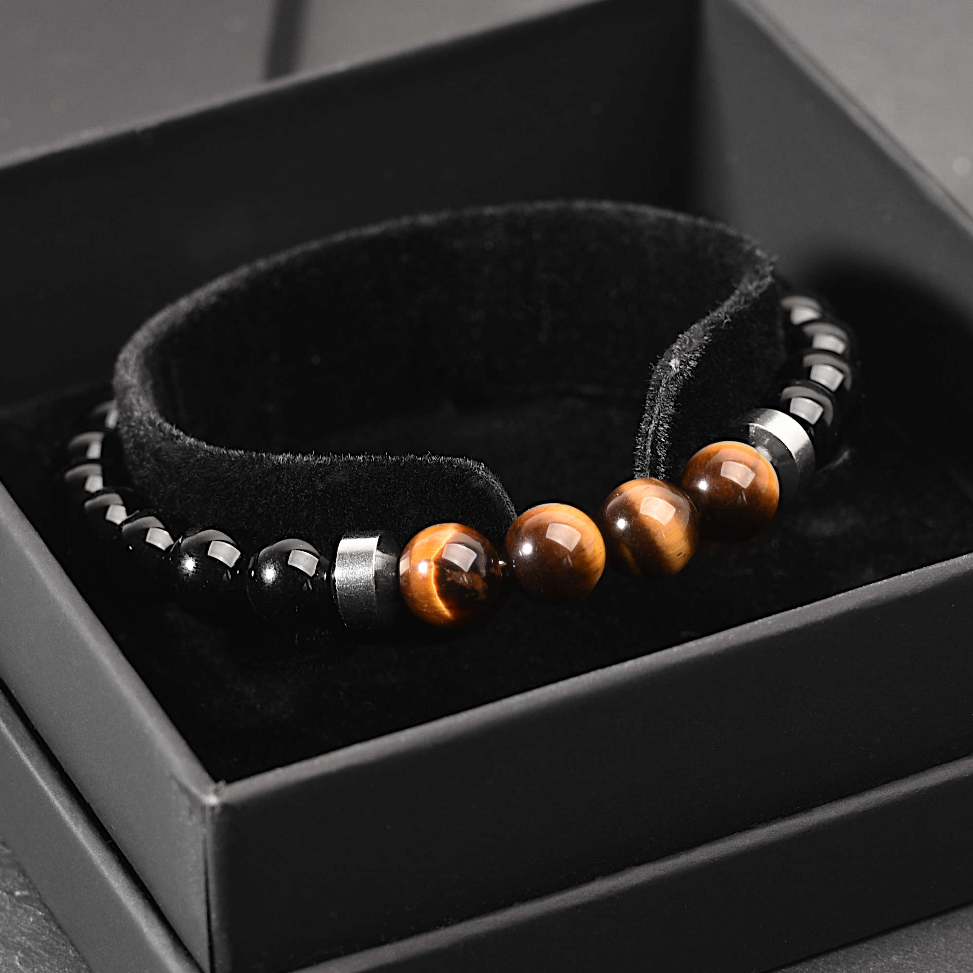 Ryker - Yellow Tiger-Eye & Onyx Bead Bracelet