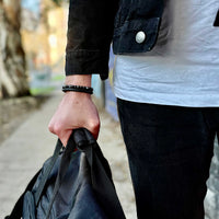 Shadow - Genuine leather bracelet with black flash stone