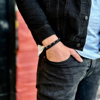 Shadow - Genuine leather bracelet with black flash stone